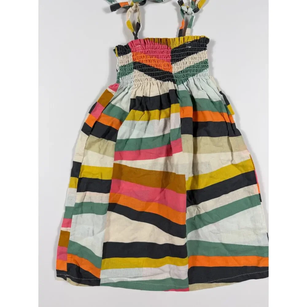 Tea Collection Tie Shoulder Linen Blend Midi Dress Rug Chevron Stripe Size 3